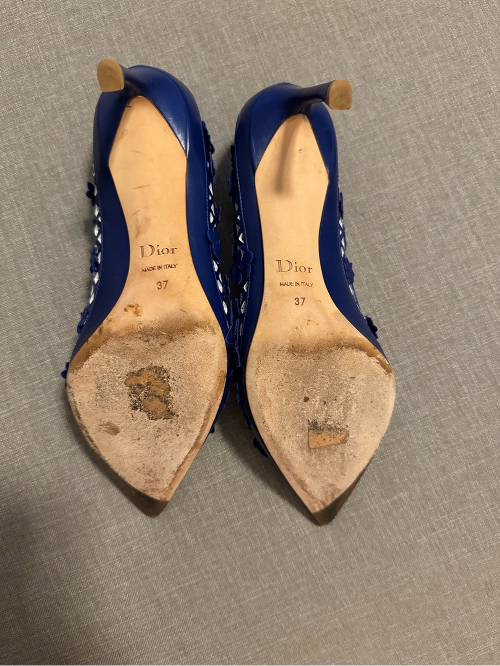 Dior Royal Blue Pointed-Toe Floral Laser-Cut Pumps - Picture 2 of 5